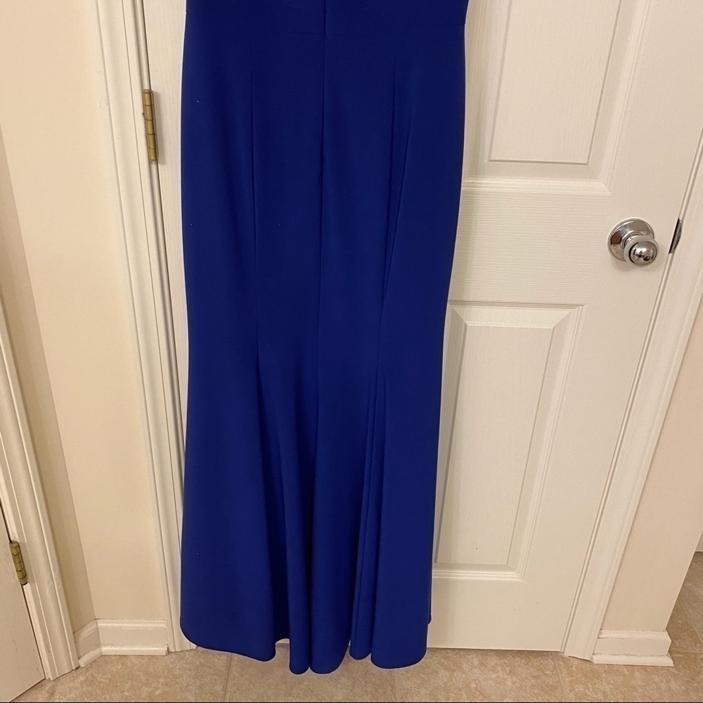 XSCAPE Petite Off-The-Shoulder Gown in Electric Blue Size 14P - Picture 8 of 9